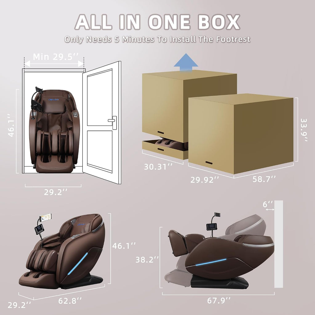 A303C 4D Massage Chair Full Body, Zero Gravity, 55" SL Track, Brown | App and touchscreen control, body scan, 12