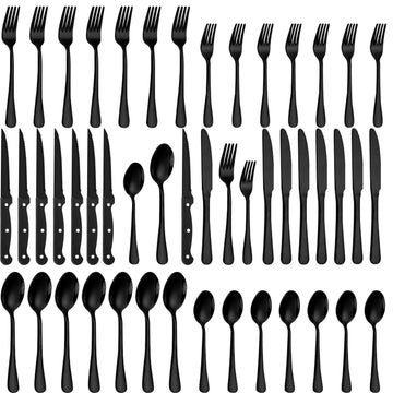 Black Silverware Set for 8 with Steak Knives, Stainless Steel Flatware Set, 18/8 Food Grade Cutlery Set