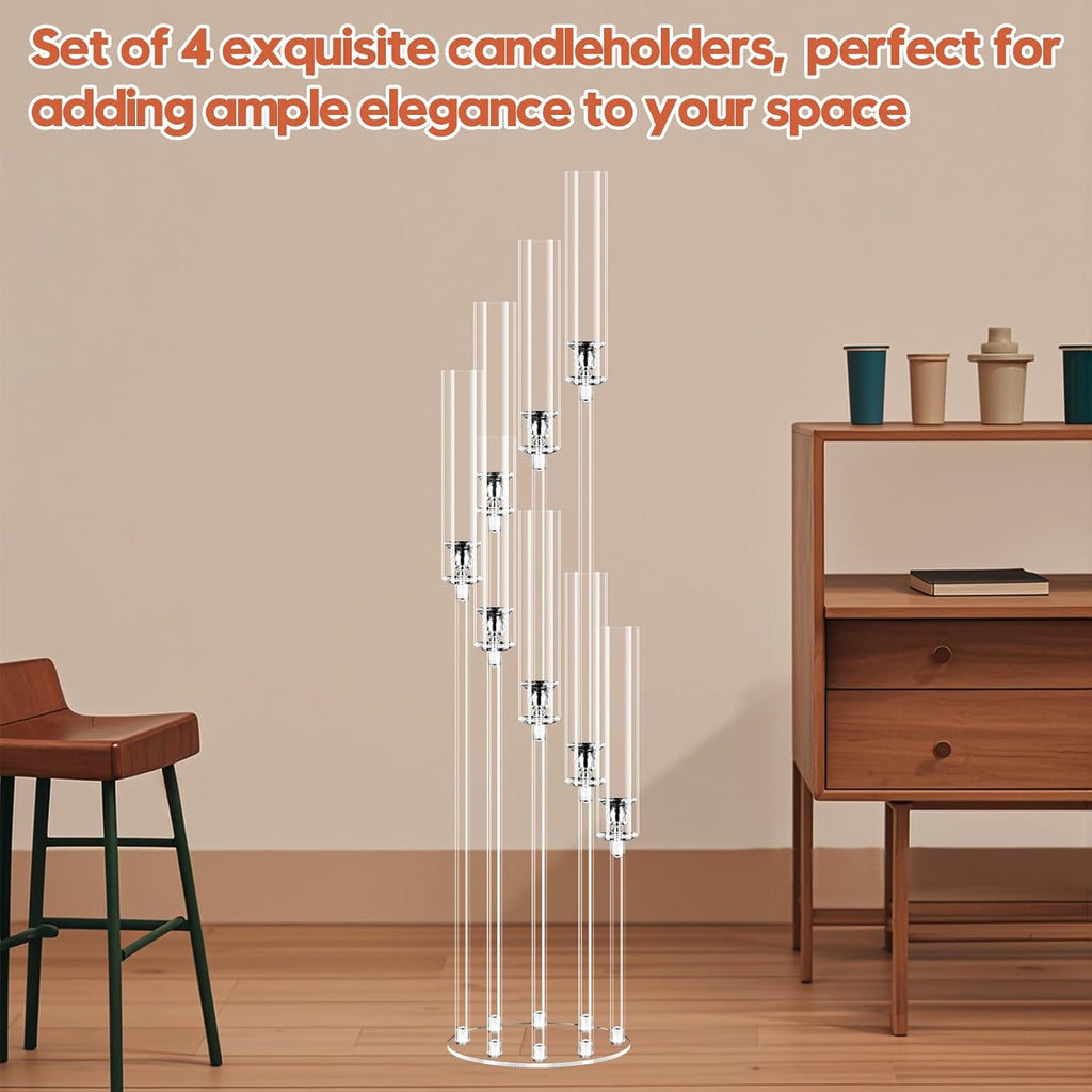 4 Set 8 Arm Acrylic Candle Holder, Mjkeomo 49.2'' Tall Candelabra Centerpieces for Tables Clear Candlesticks Holder