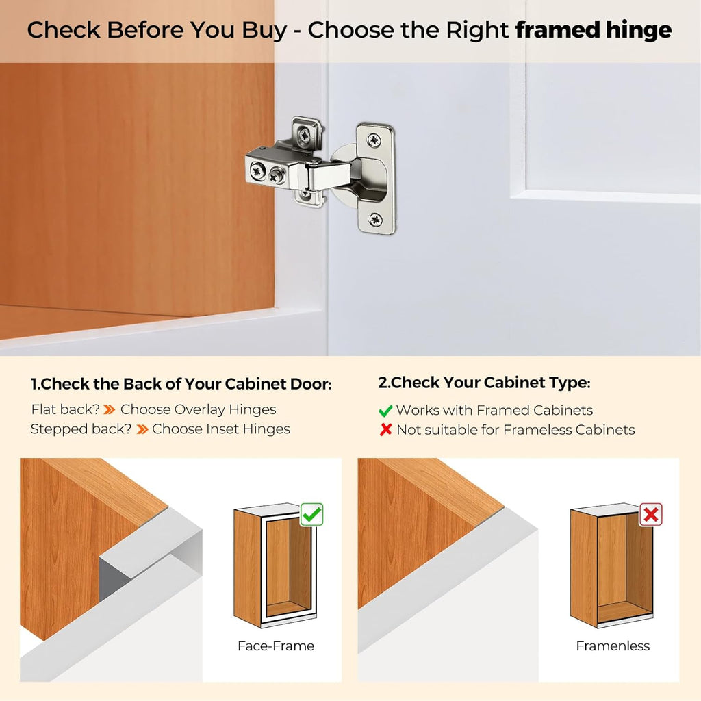 10 Pack 5 Pairs Short Arm Kitchen Cabinet Hinges for 1/2 Inch Overlay Cabinet, Brushed Nickel 105 Degree Opening Angle