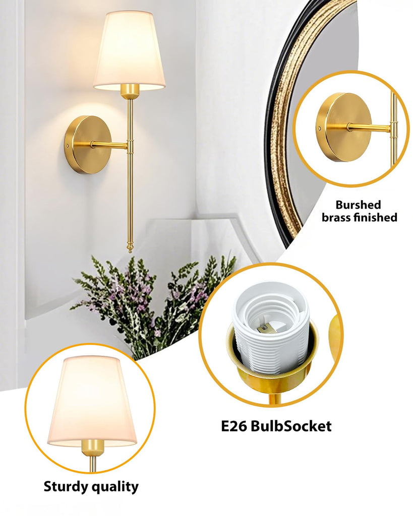 Wall Sconce with Fabric Shade Vanity Brushed Gold