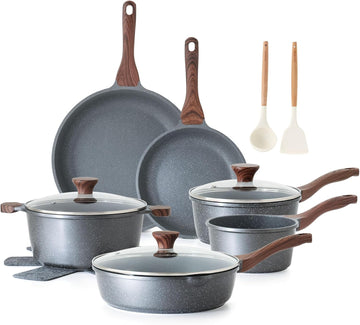 16Pcs Pots and Pans Set Non Stick, Granite Cookware Set PFOA Free | Induction Compatible, Even & Fast Heating, Easy