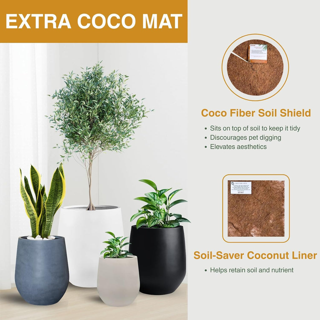 21" H x 19" D Premium Corso Fiberstone Planter - Speckled White | 15" Pot Opening, Ribbed, Included 2 Extra Coco