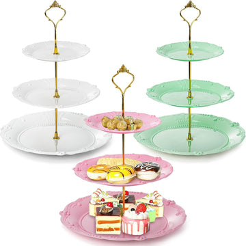 Tier Plastic Cupcake Stand, Dessert Plates Cake Fruit Candy Display Tower Reusable Pastry Platter - Set of 3
