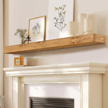 60'' Fireplace Mantel, 3'' Thick Pine Wood Floating Shelf, Wood