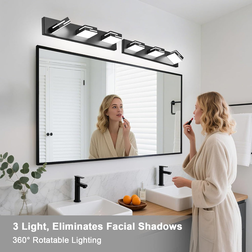 LED Modern Bathroom Vanity Light Fixtures, Dimmable Matte Black Vanity Lights Lighting Fixtures Over Mirror, with