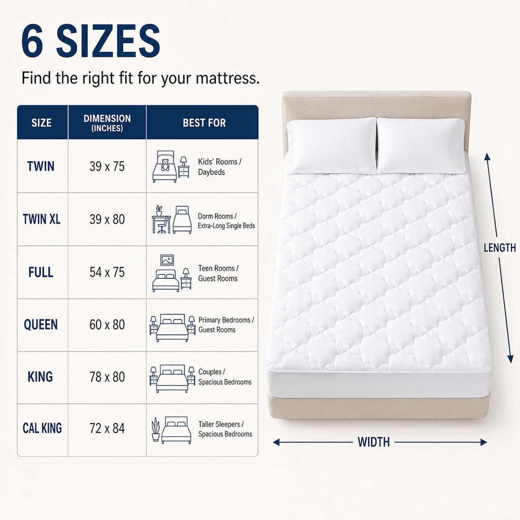 King Mattress Pad, 450 GSM Fill, Cotton Top, 8-21 Inch Pocket | OEKO-TEX Certified, White King 78 x 80 Inches