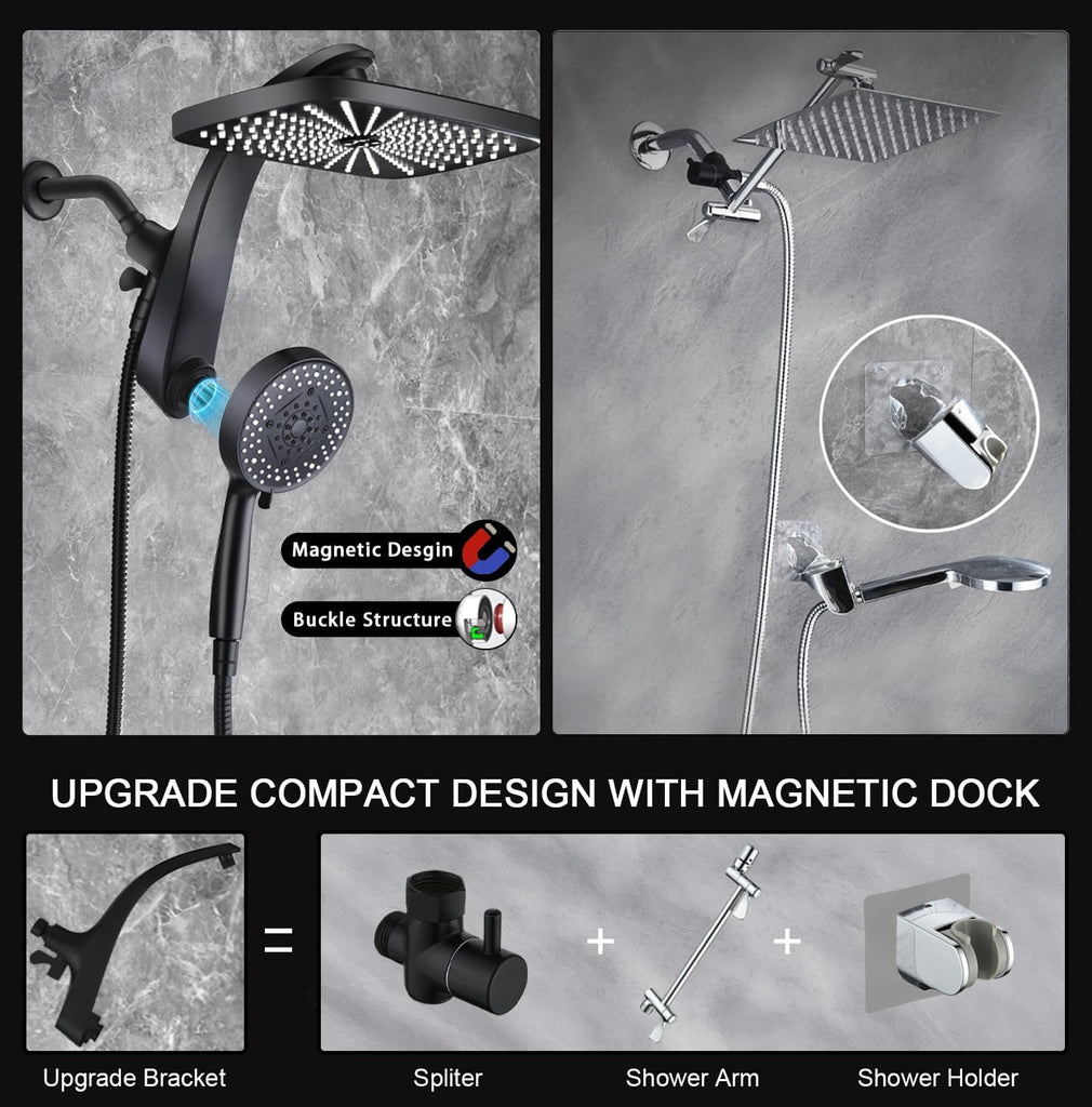 High Pressure Rain Shower Head: Upgrade Shower Heads with Handheld Spray Combo with Fixed Showerhead and 10 Sprays