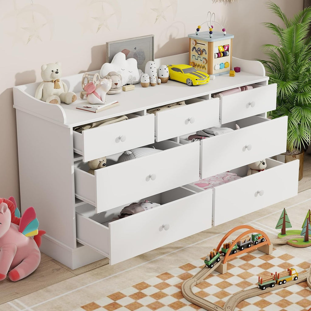 Kids Dresser Cabinet with 7 Drawers, Changing Table , White Chest of Drawers, Baby Dresser, Kids Bedroom Furniture