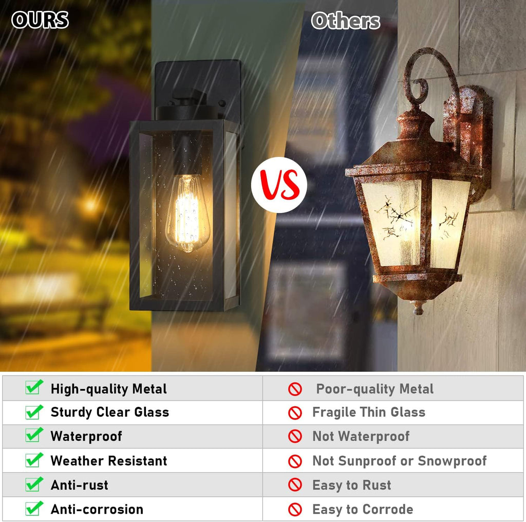 Outdoor Wall Light Fixtures, Exterior Waterproof Wall Lanterns, Porch Sconces Lighting with E26 Sockets & Glass Shades
