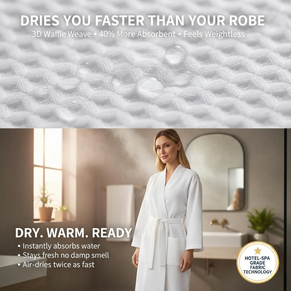 Long Waffle Cotton Robes for Women - Monogram, Lightweight, Soft Kimono Spa Bathrobe with Pockets