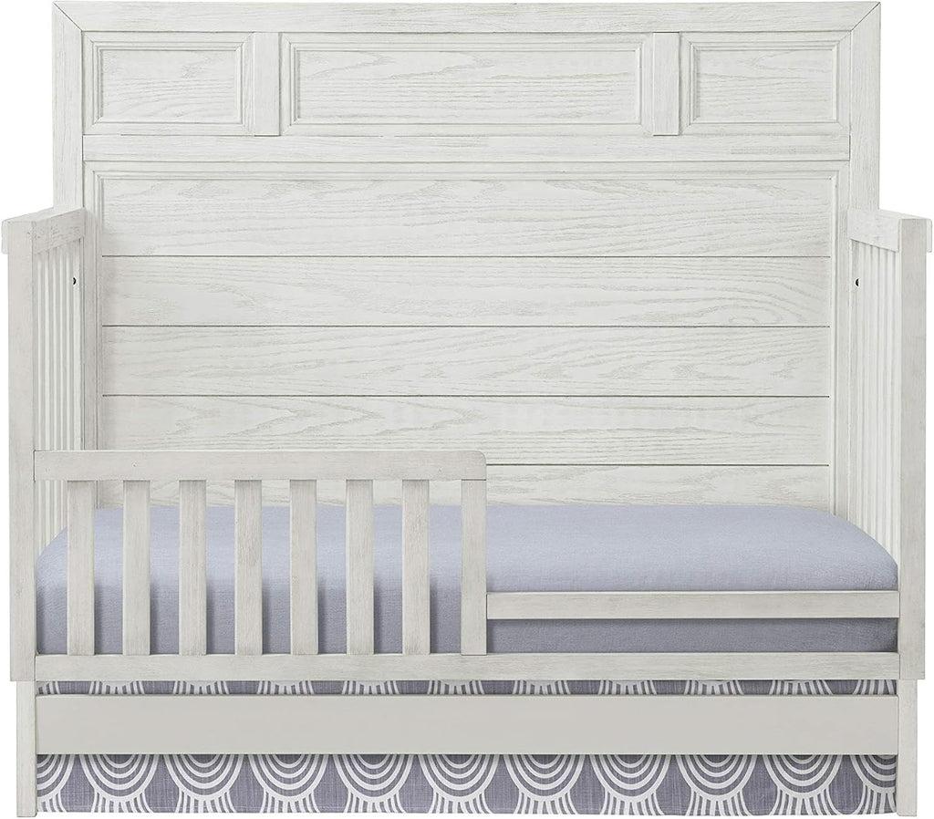 Traditional Wood Convertible Crib, White Dove Finish, 4-in-1 Design, Solid Hardwood, Adjustable Heights, Steel Spring