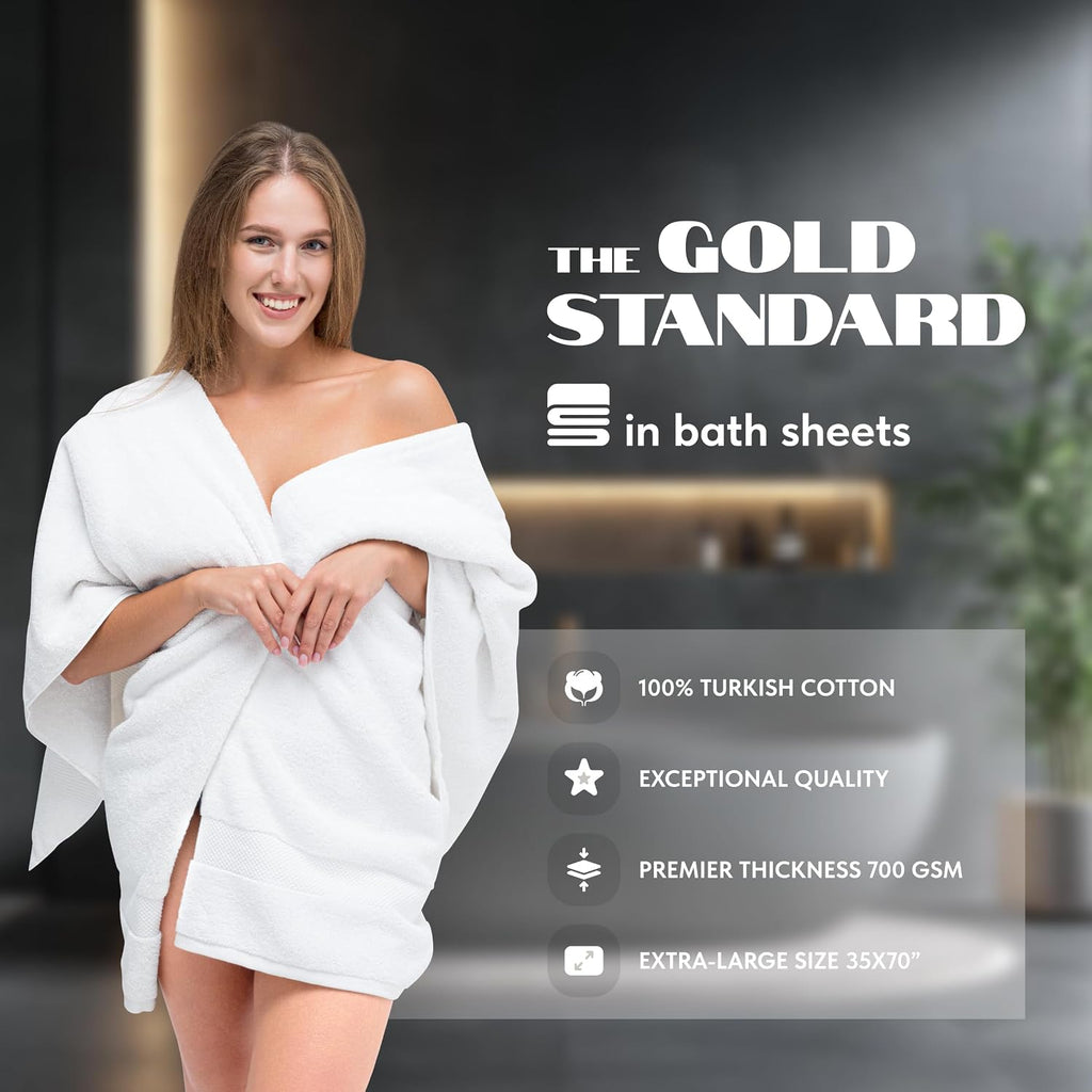 Luxury Bath Sheets Towels for Adults Extra Large 35x70 Inch - 700 GSM Turkish Cotton, Highly Absorbent | Hotel