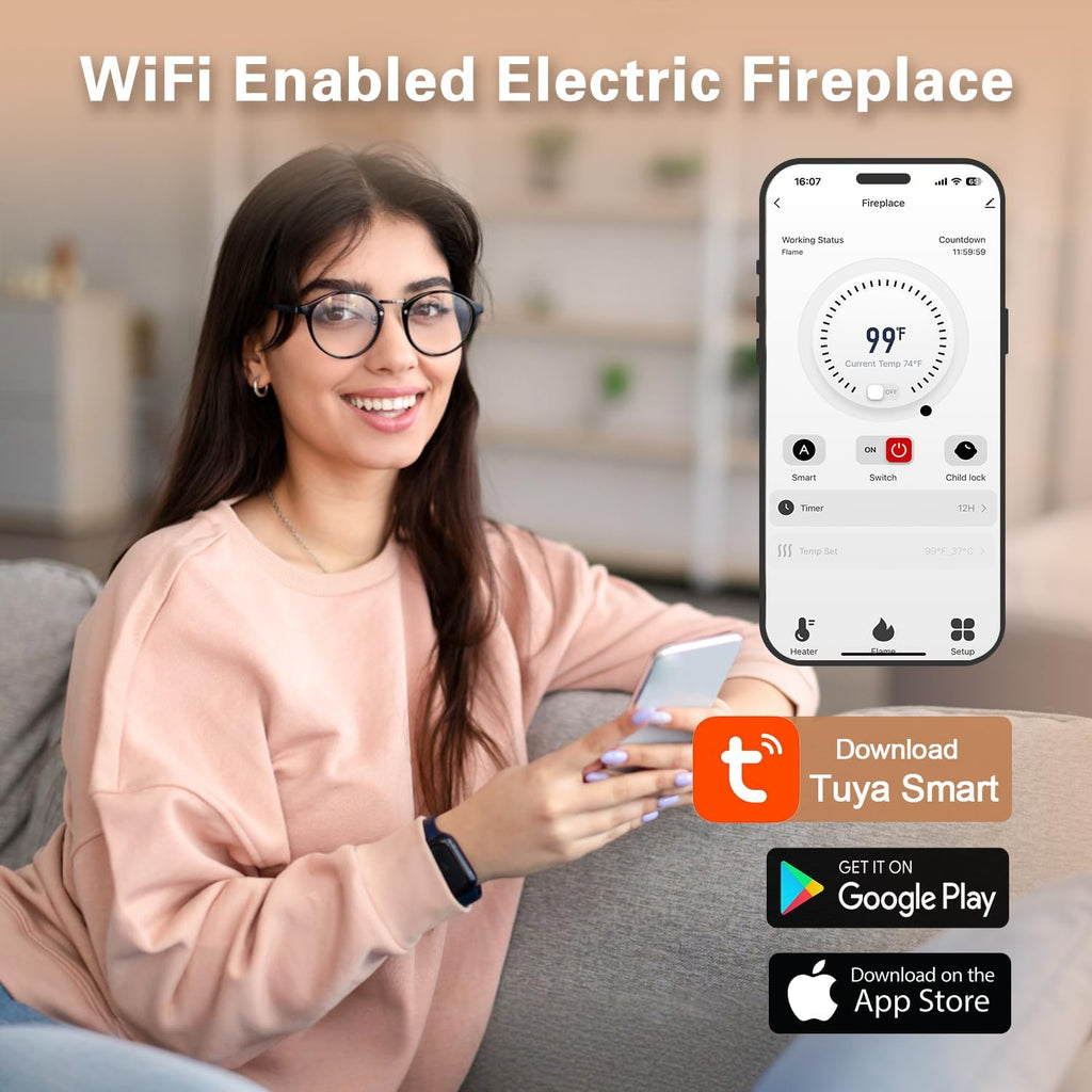 36 Inch Electric Fireplace, Recessed Fireplace Insert and Wall Mount Fireplace Heater with Remote & Touch