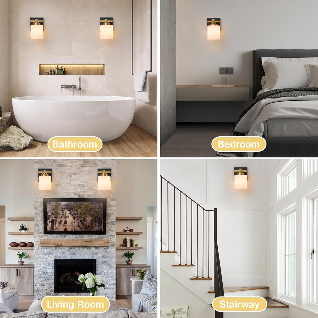 Bathroom Light Fixtures Over Mirror, Vanity Lights Wall Sconces with Milky White Glass Shades, E26 Socket (Bulbs Not