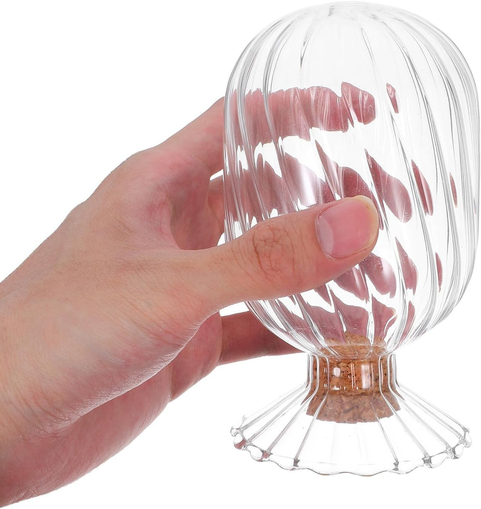 Glass Match Cloche Jar with Cork Stopper Helix Shaped Glass Canister for Decorative Matchstick Display and Storage