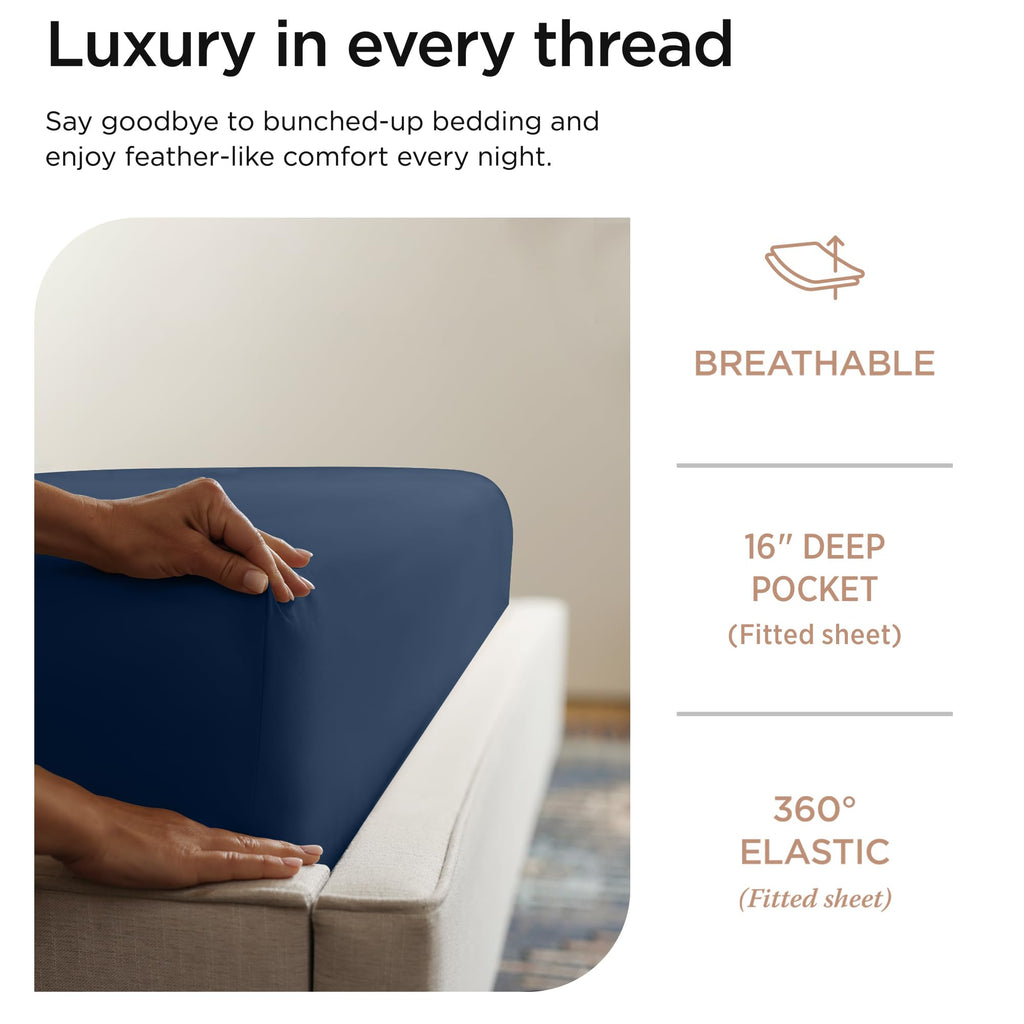 Luxury 800 Thread Count Full Size 100% Cotton Sheets - Folkstone Blue Sateen Weave Bed-Sheets, Better Than Egyptian