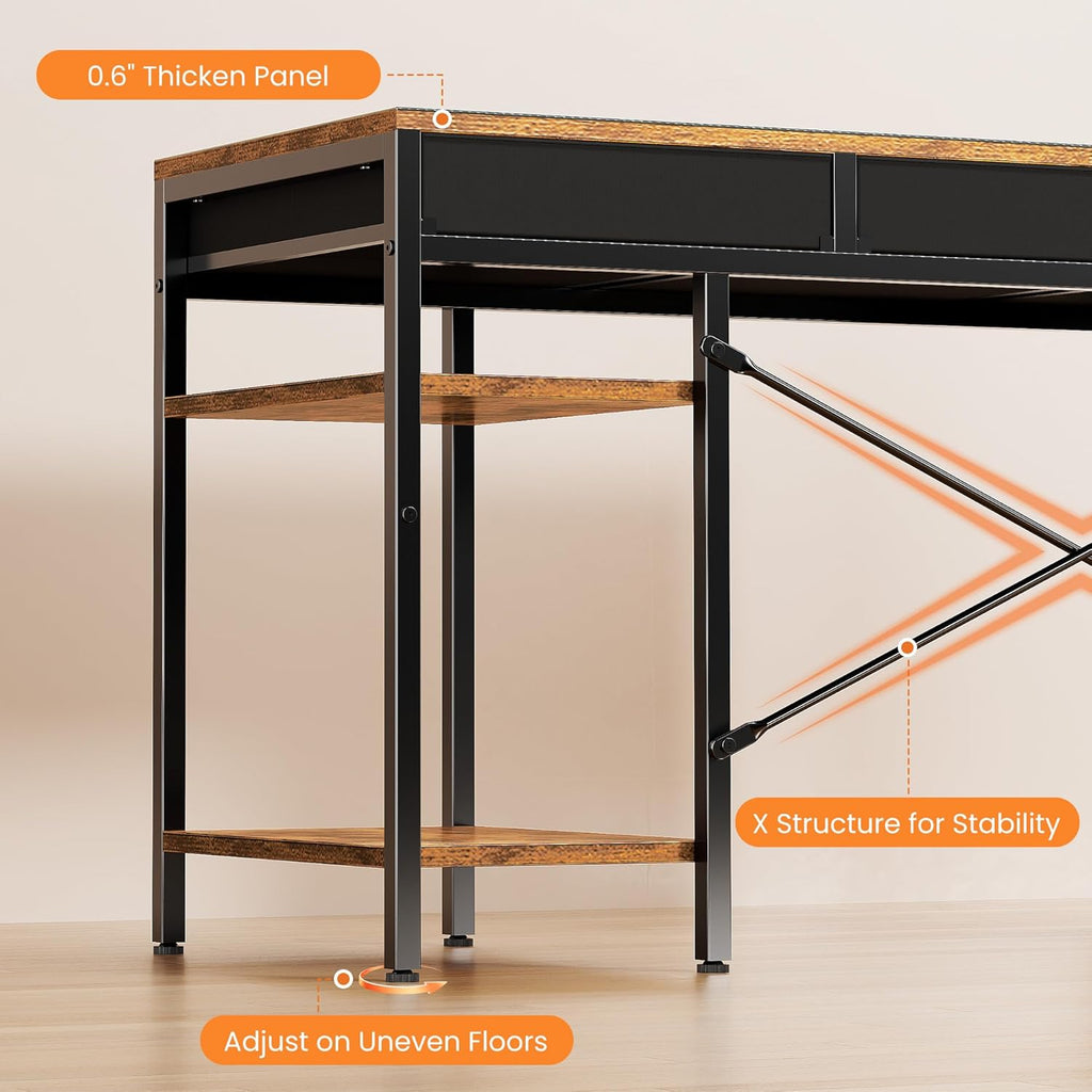 55" Computer Desk with 6 Drawers, Home Office Gaming Desks with Storage Shelves