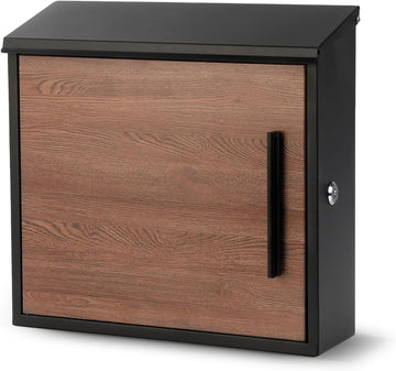 Wall Mounted Mailbox, 13x14x4inch Large Capacity with Wood-Grain Steel Panel