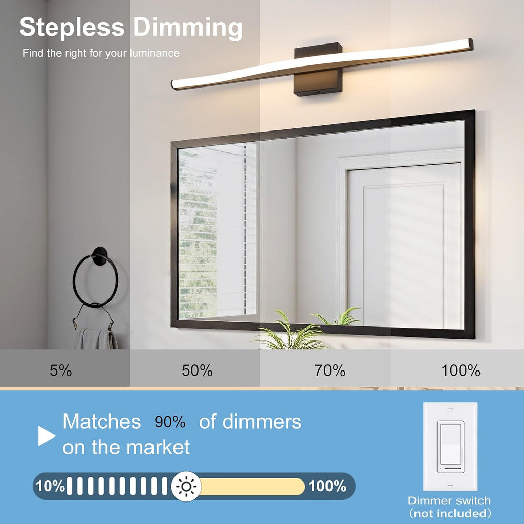 Modern Bathroom Vanity Light 32 inch, Curved, Dimmable 5CCT Led Bathroom Light Fixture Over Mirror, Black Bar Vanity