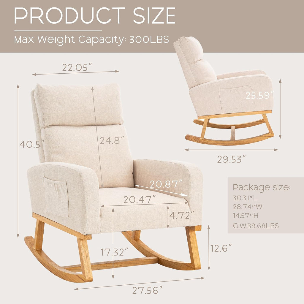 Rocking Chair Nursery - Glider Modern Accent Chairs Upholstered Linen Nursing Rocker Padded Armchair for Indoor