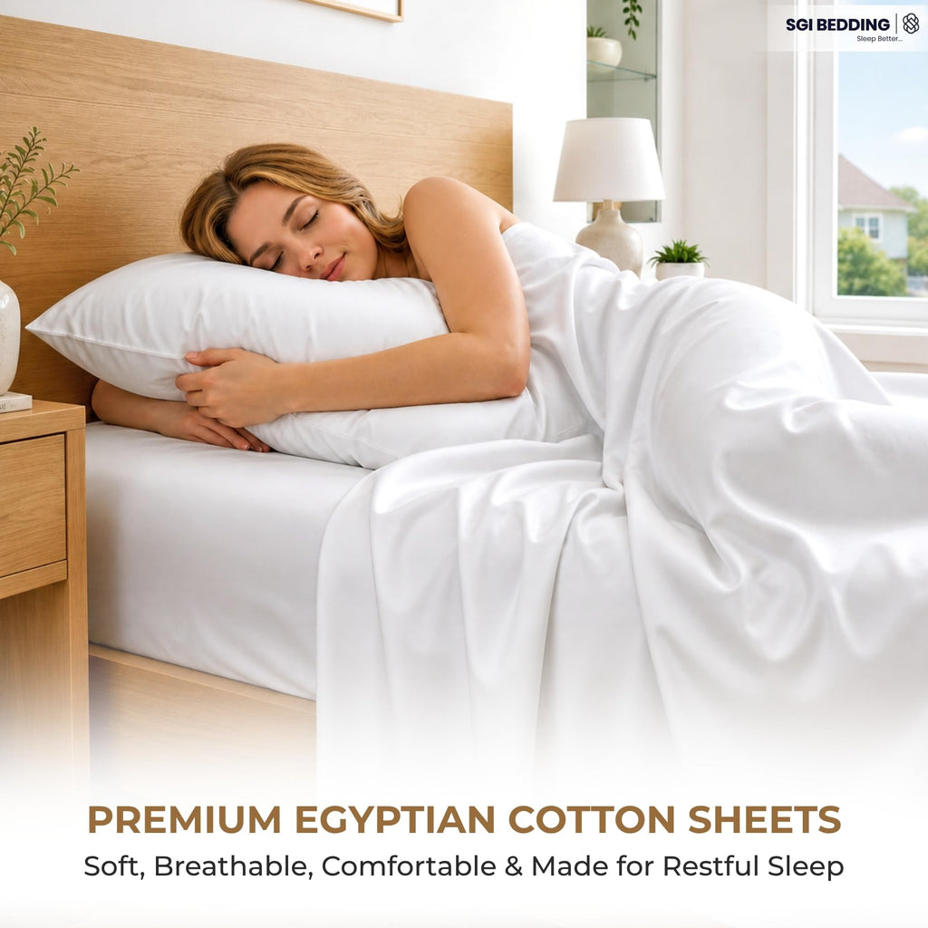 SGI Luxury 600 Thread Count Queen Sheets Set, White, 100% Egyptian Cotton