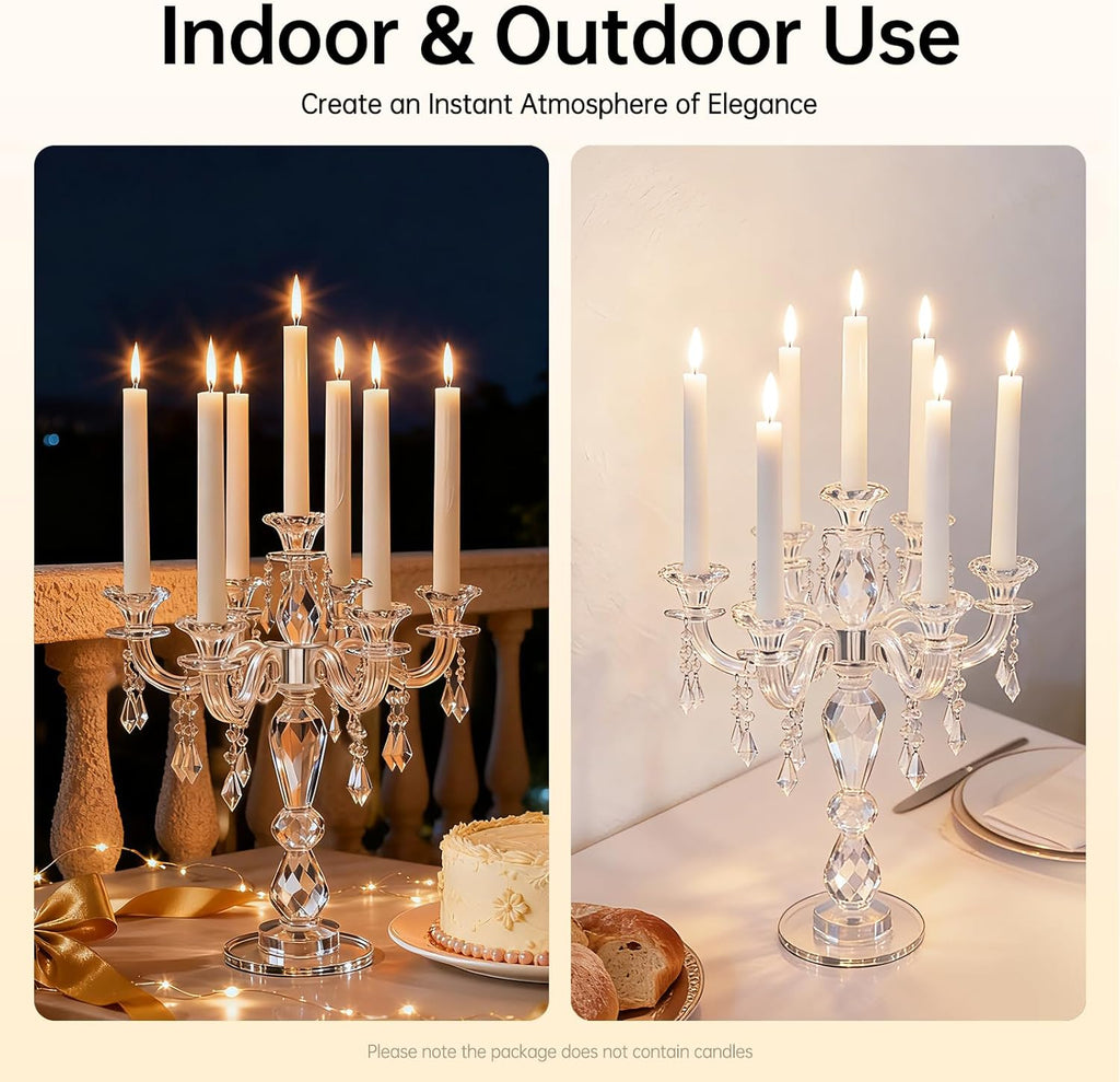 7-Arm Crystal Candle Holder, 14inch Height Clear Candelabra, Glass Detachable Wedding Centerpiece Family Dinner