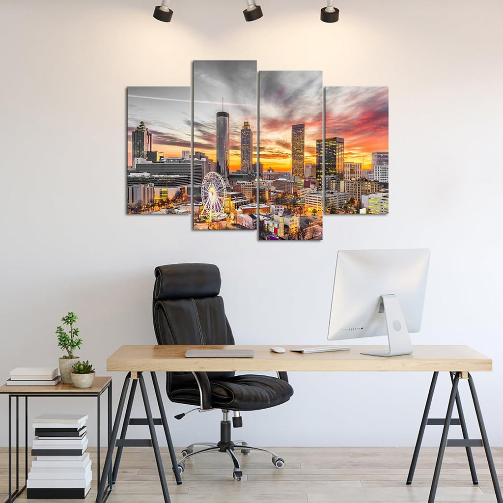 Atlanta Skyline Wall Art Cityscape Canvas Picture City Sunset Prints Living Room Wall Decor Framed