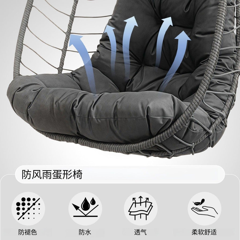 Hanging Egg Chair with Stand, Outdoor Rattan Swinging Egg Chair, Dark Grey, for Porch, Living Room, Poolside and
