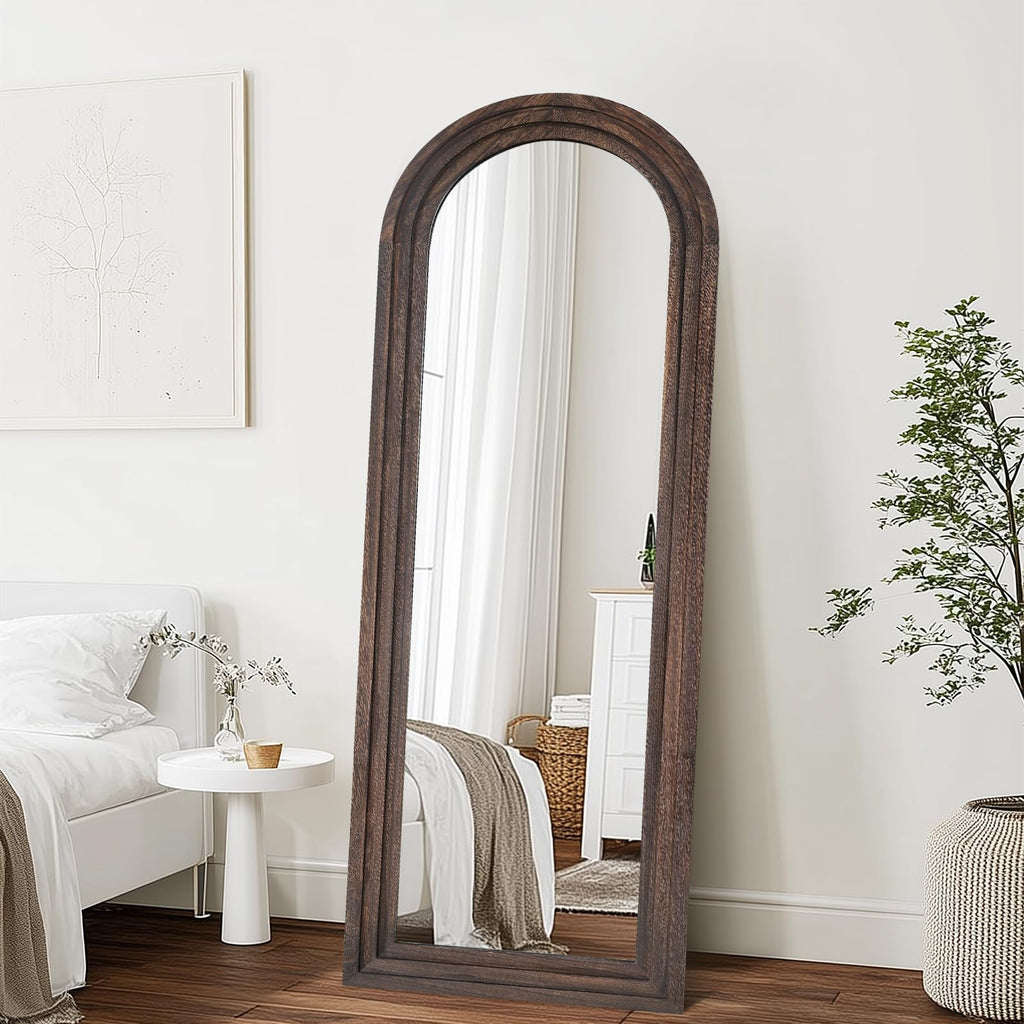 58x22 Arched Full Length Mirror, Solid Wood 3 Layer Frame, Brown