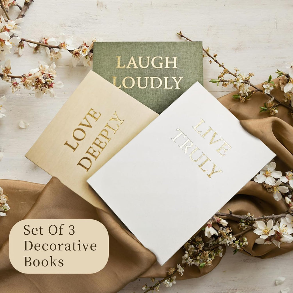 Aesthetic Decorative Books, Set of 3 Linen Faux Books for Decoration | Fake Book Boxes with Storage Space, No