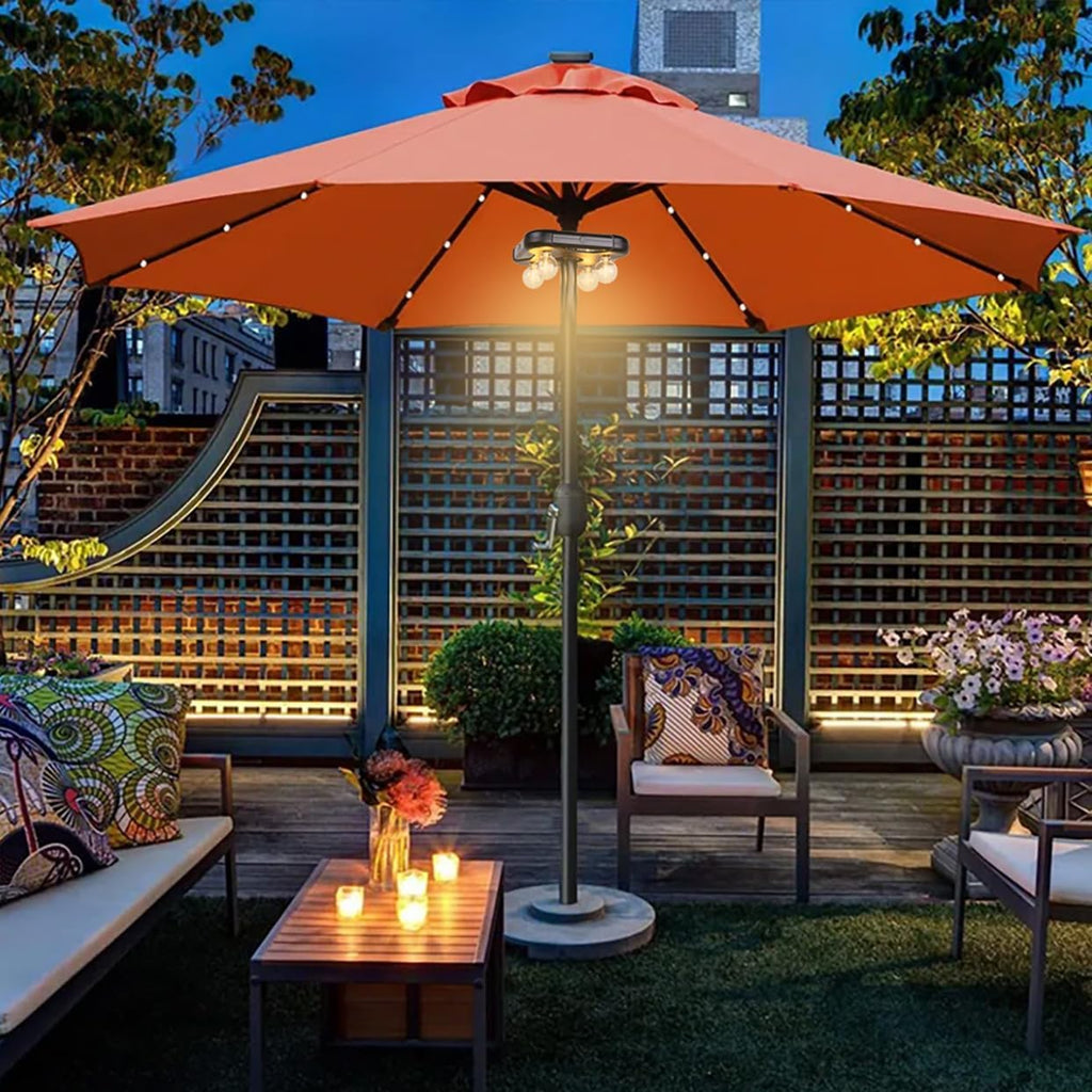 Battery Operated Patio LED Umbrella Light with G40 Bulbs, 3 Brightness Cordless Umbrella Pole Lights Tents