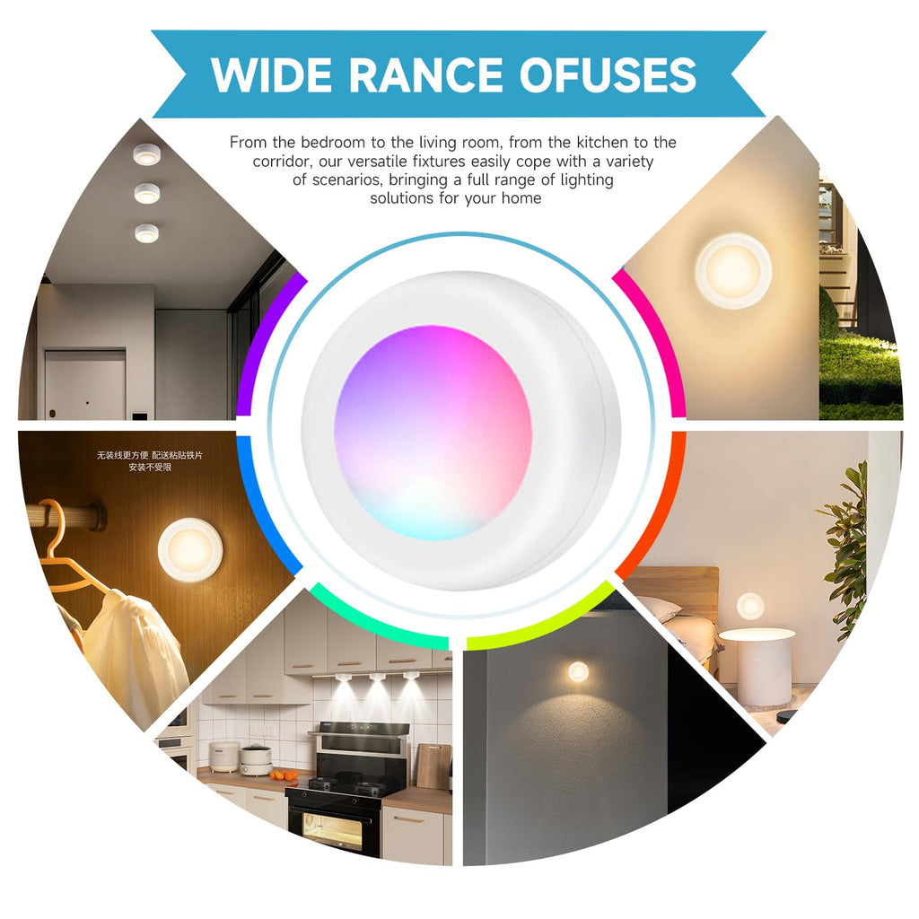 LED Puck Lights with Remote Control, Wireless Under Cabinet Lighting,Color Changing Lights with Dimmer and Timer, AAA