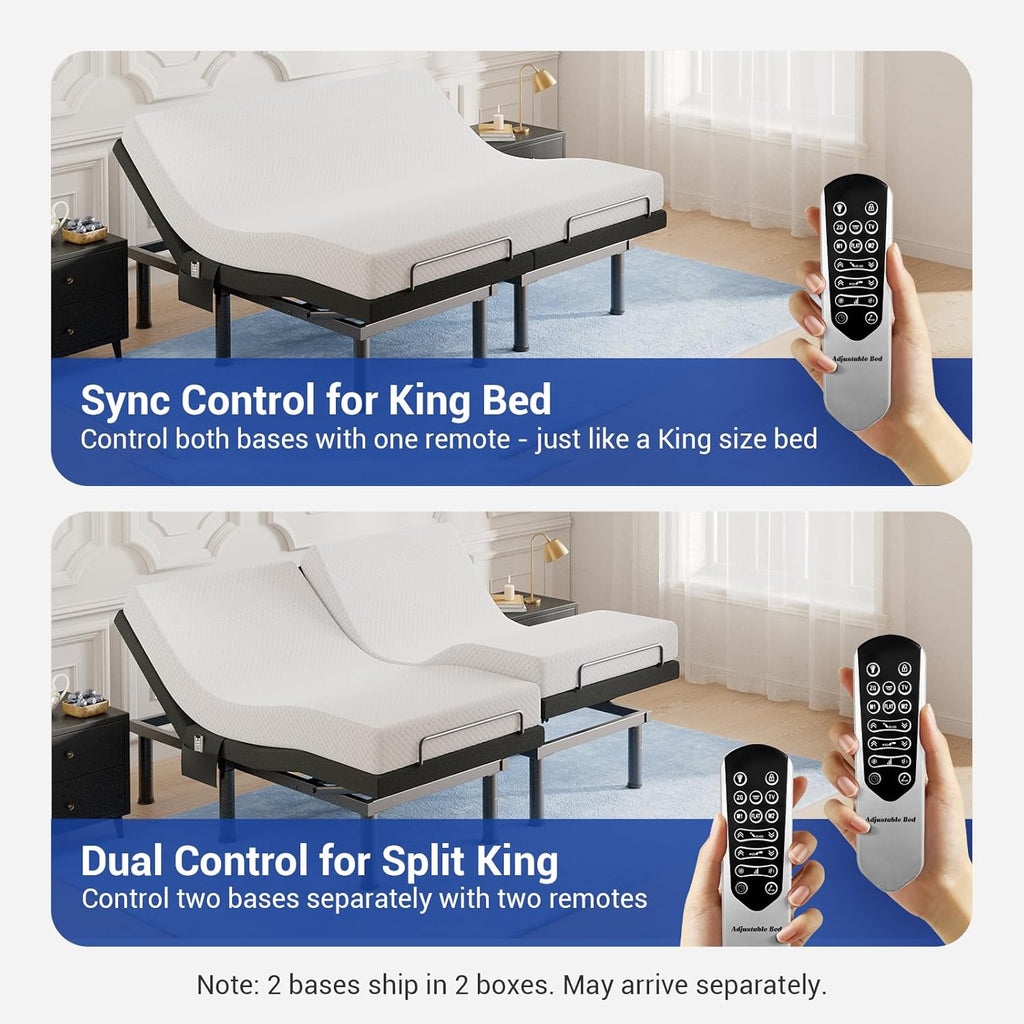 T600 Adjustable Bed Frame Split King Size with Remote & Massage - Syncable Electric Beds Bases, Zero Gravity, Dual