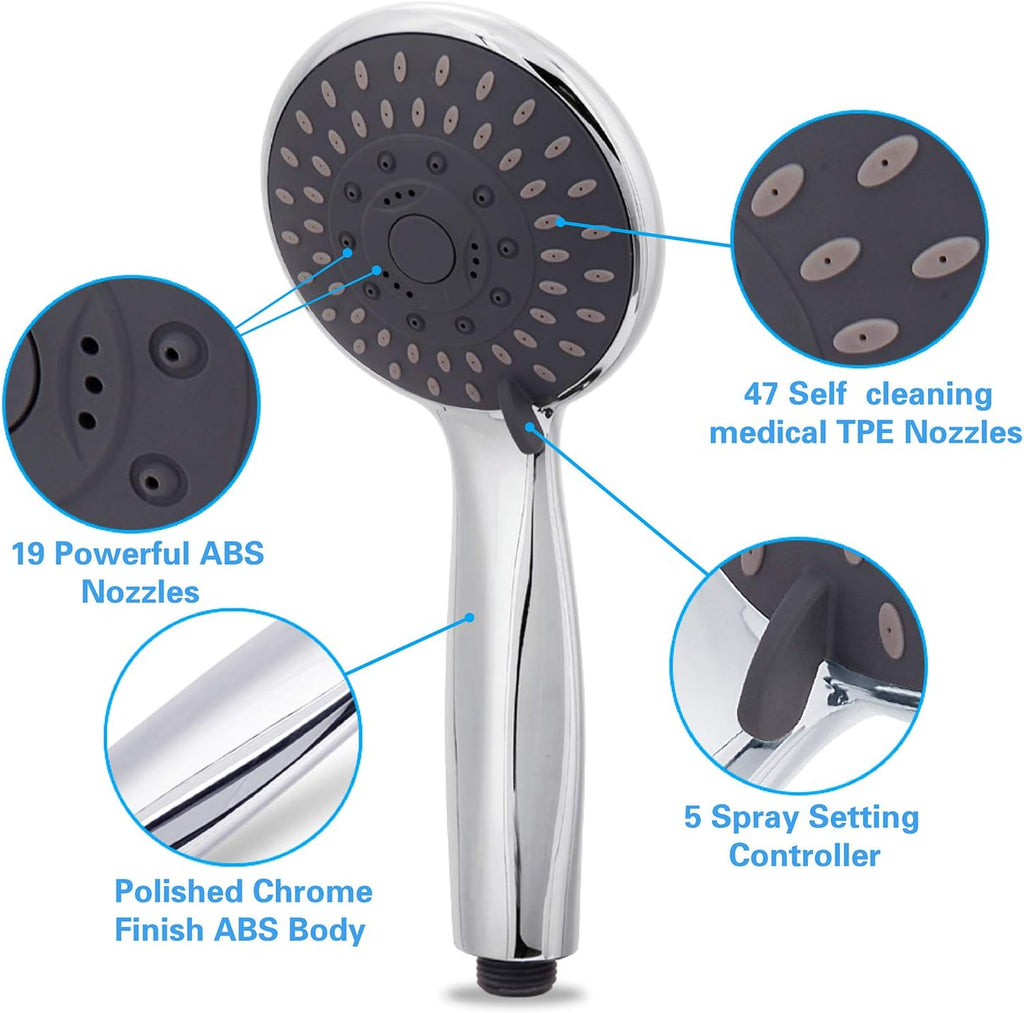 High Pressure Handheld Shower Head Briout 5-Settings Powerful Water Spray Shower Head against Low Pressure Water Flow