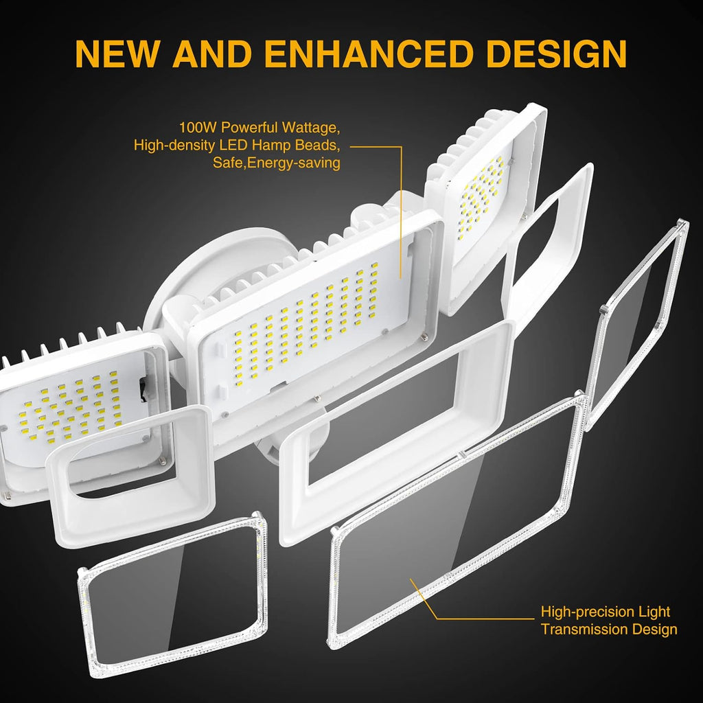 100W LED Security Lights Motion Sensor Light Outdoor, 9000LM Ultra Bright, 6000K, IP65 Waterproof Flood Light Motion