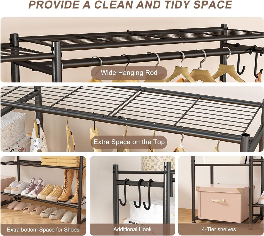 Closet Wardrobe, Closet Organizers and Storage System, Metal Clothes Rack | All in one, With 4 Tiers Shelves