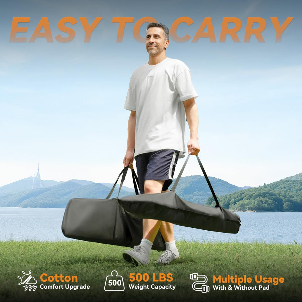 2 Person Hammock with Stand, Heavy Duty Double Cotton Rope Hammock with Removable Quilted Pad & Pillow, 500 LBS