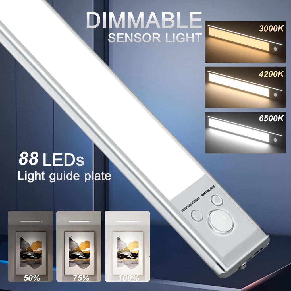 2 Pack Under Cabinet Lighting, 12in Rechargeable Motion Sensor Light Indoor