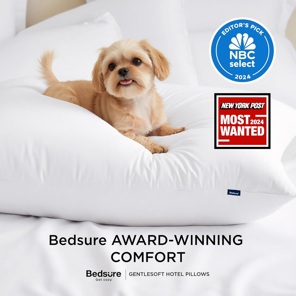 Pillows Queen Size Set of 2 - Hotel Collection Bed Pillows for Sleeping, with Down Alternative Filling, Soft Support