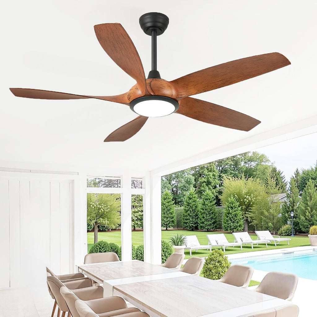 54'' Ceiling Fans with Lights, Indoor/Outdoor Modern Ceiling Fan with Remote, 5 ABS Blades, Reversible DC Motor