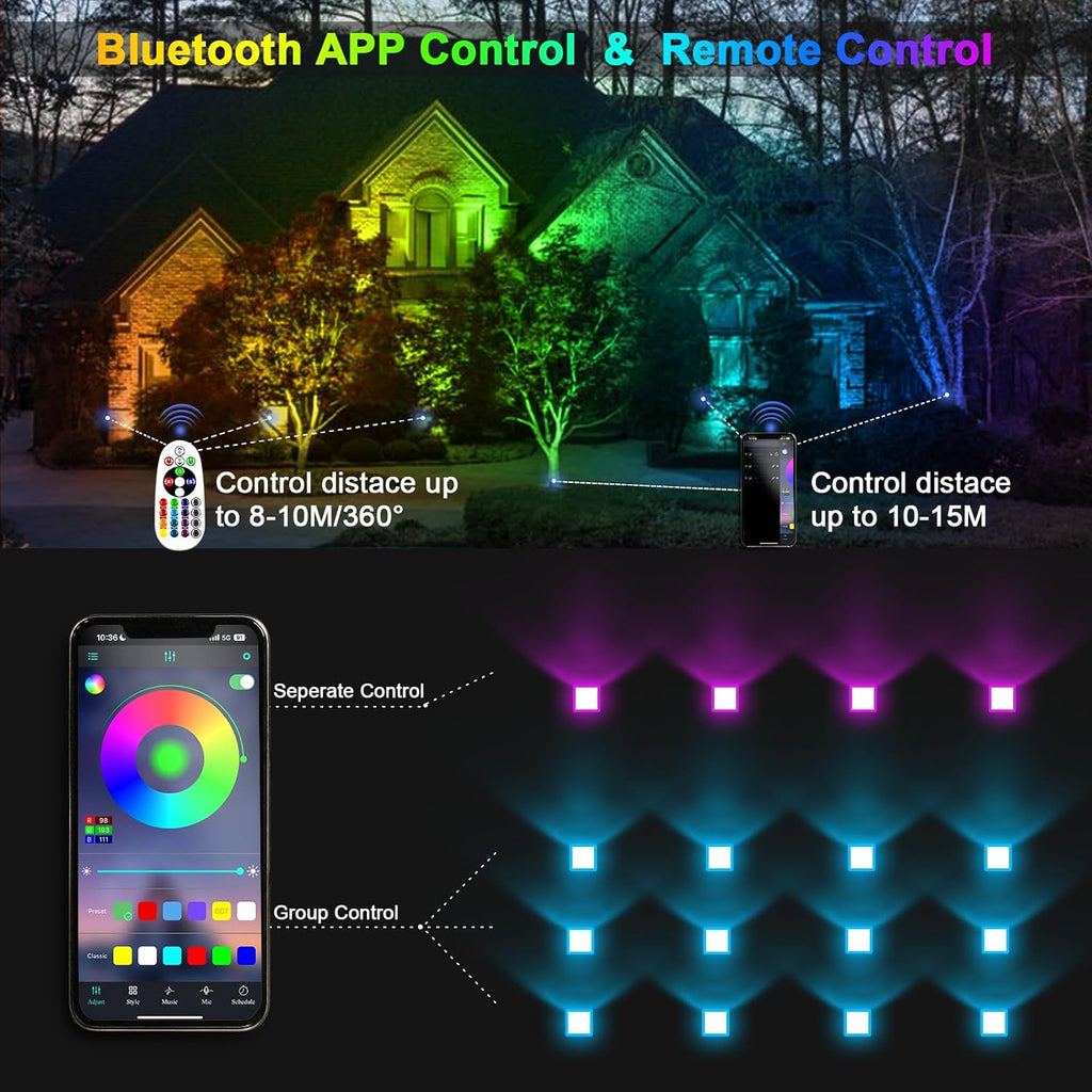 RGB Flood Light 600W Equivalent 6000LM, Colored Flood Lights with APP Control, Smart RGB Lights Colored 16 Million