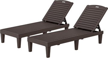 Outdoor Chaise Lounge Chair, Plastic Pool Chaise Lounge with 5-Position Backrest, Easy Assembly & Waterproof &