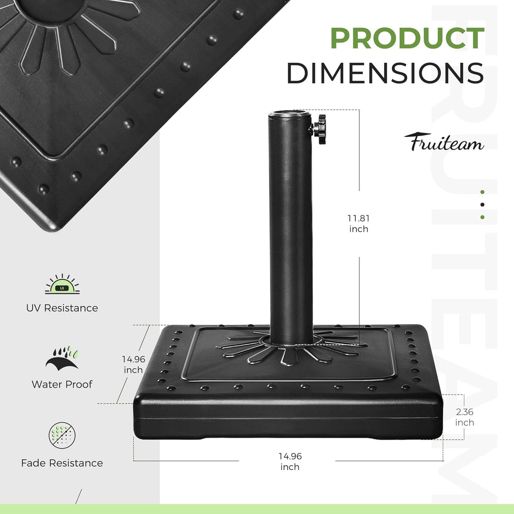 33lb Heavy-Duty Patio Square Umbrella Base, Antioxidant Sprayed Steel Pole Market Table Stand