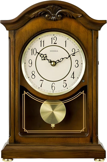 Wooden Mantel Clock TCW004DB Pendulum Carved Case Hourly Chime Classic Melody Antique Style for Fireplace
