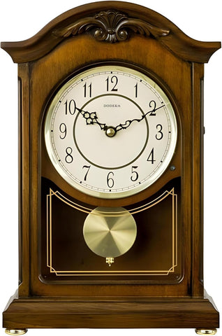 Wooden Mantel Clock TCW004DB Pendulum Carved Case Hourly Chime Classic Melody Antique Style for Fireplace