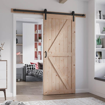 36in x 84in Wood Barn Door with 6.6FT Barn Door Hardware Kit Included K Shape Solid Spruce Panel Nee