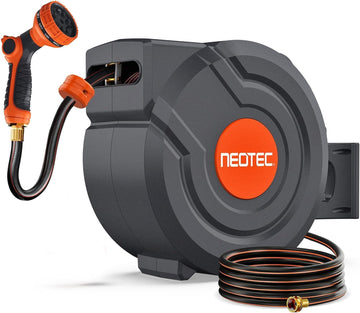 Upgraded Retractable Garden Hose Reel 1/2" x 130 ft 9 Pattern Nozzle Any Length Lock Wall-Mounted Automatic Slow