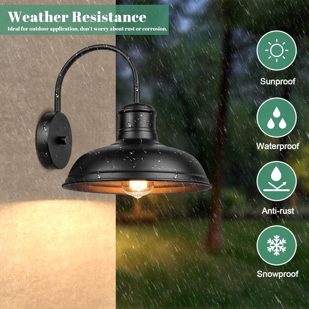 11" Outdoor Wall Lights, 2-Pack Black Wall Sconces Farmhouse Gooseneck Barn Lights for Porch