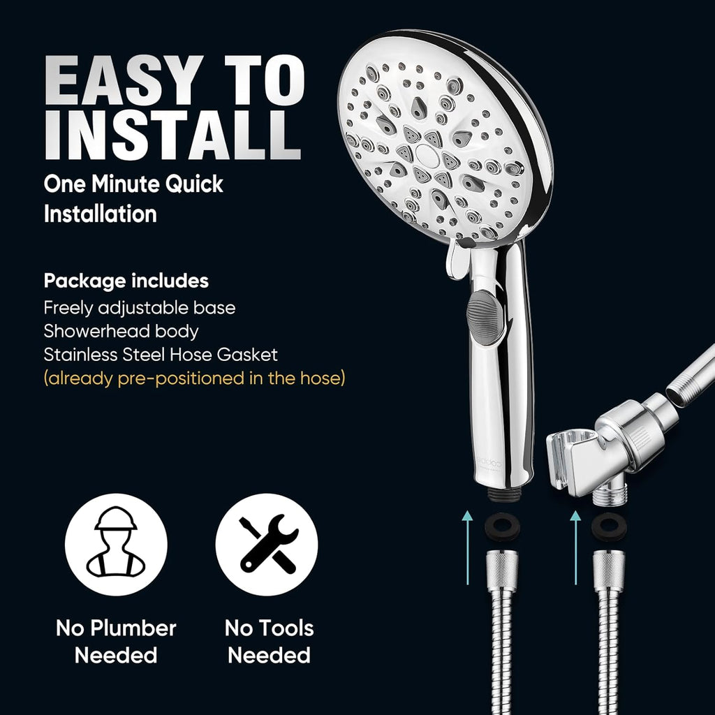 9-Function Shower Head with Built-in Power Spray, 1.8 GPM Water Saving ON/OFF Toggle Switch
